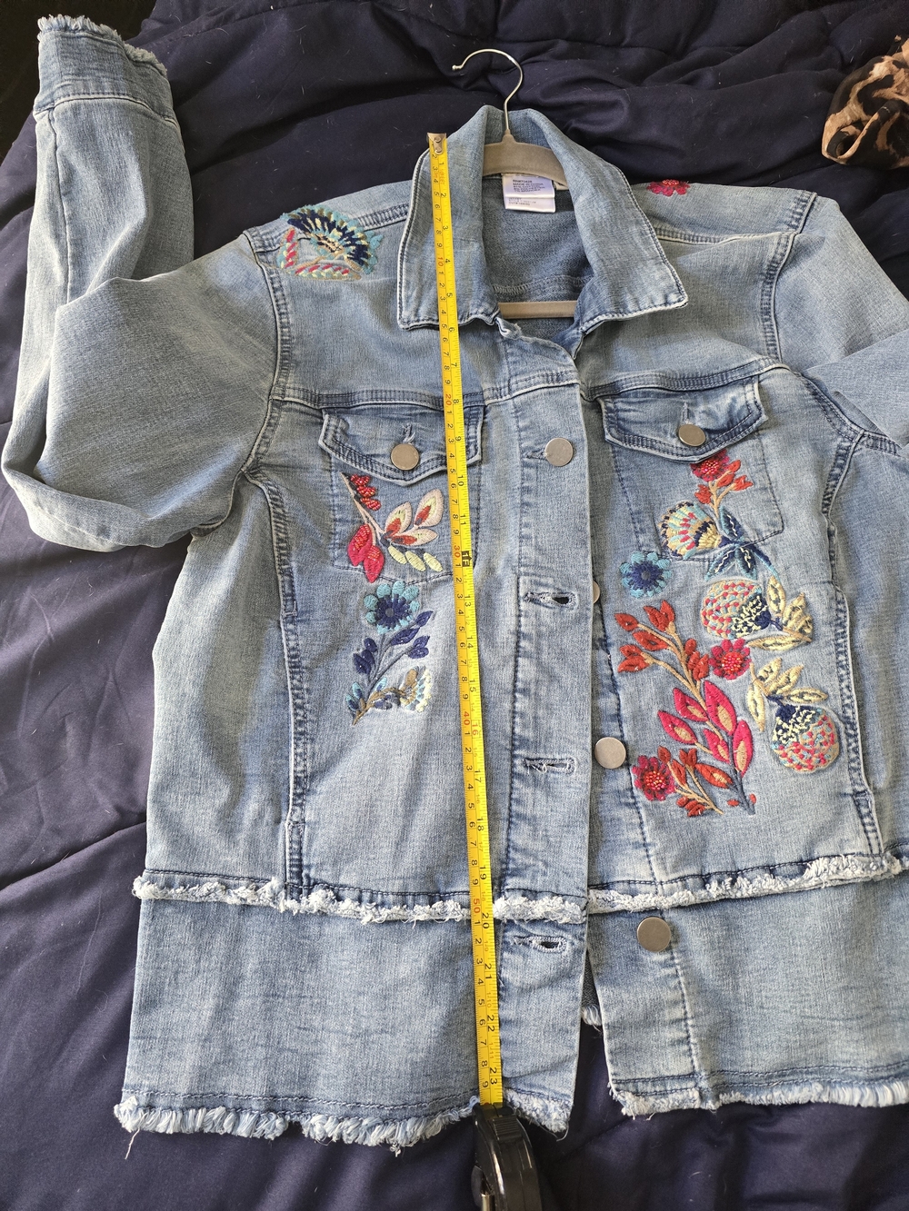 Tru Luxe Jeans Light Blue Denim Jacket with Multicolor Floral Embroidery - Picture 12 of 12